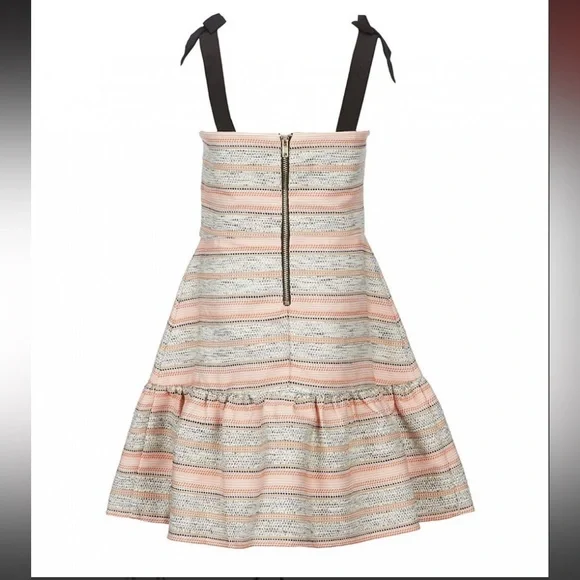 GB GIRLS PINK/GREY TIE SHOULDER STRIPED WOVEN DROP WAIST DRESS size 14 - Picture 2 of 6